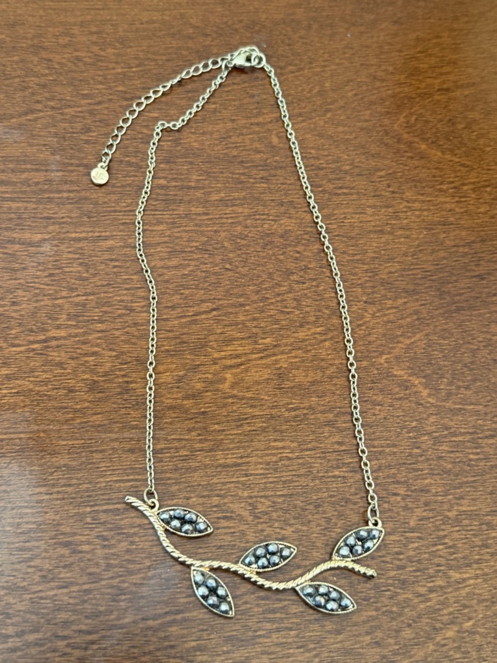 LC Lauren Conrad Leaf Branch Necklace Rose Gold Tone Rhinestone Accent